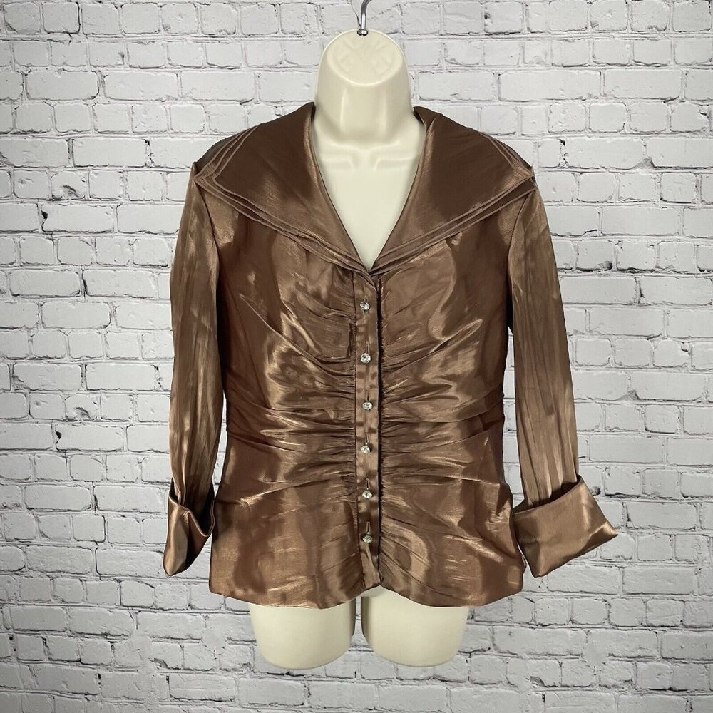 VTG Retro Jackie Jon Brown Button Up 3/4 Sleeve Blouse Size 10